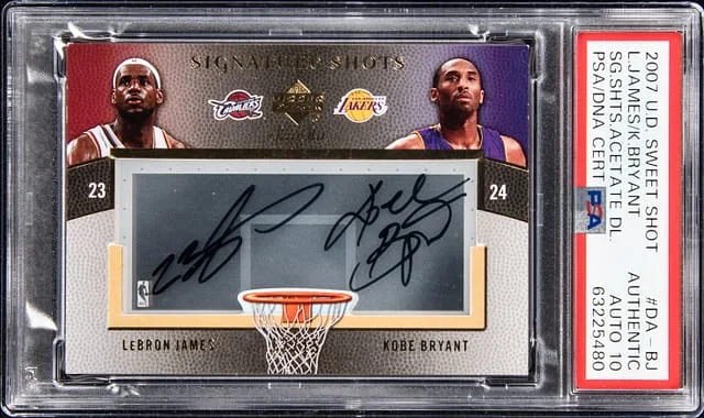 2007-08 Upper Deck Sweet Shot LeBron James/Kobe Bryant Signature Shots Acetate Dual Autograph #DA-BJ card image
