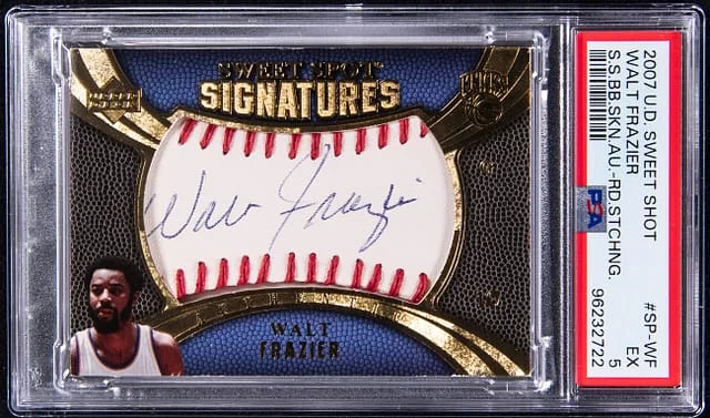 2007-08 Upper Deck Sweet Shot Walt Frazier Sweet Spot Signatures Baseball Skin Autograph Red Stitching #SP-WF card image