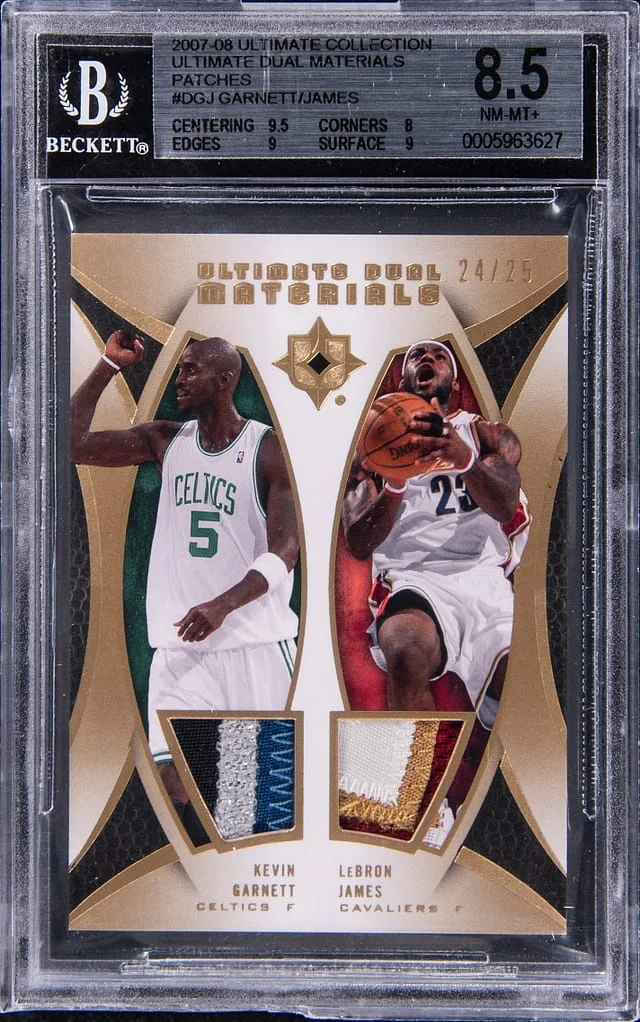 2007-08 Upper Deck Ultimate Collection Kevin Garnett/LeBron James Game-Used Ultimate Dual Material Patches #DUM-GJ card image