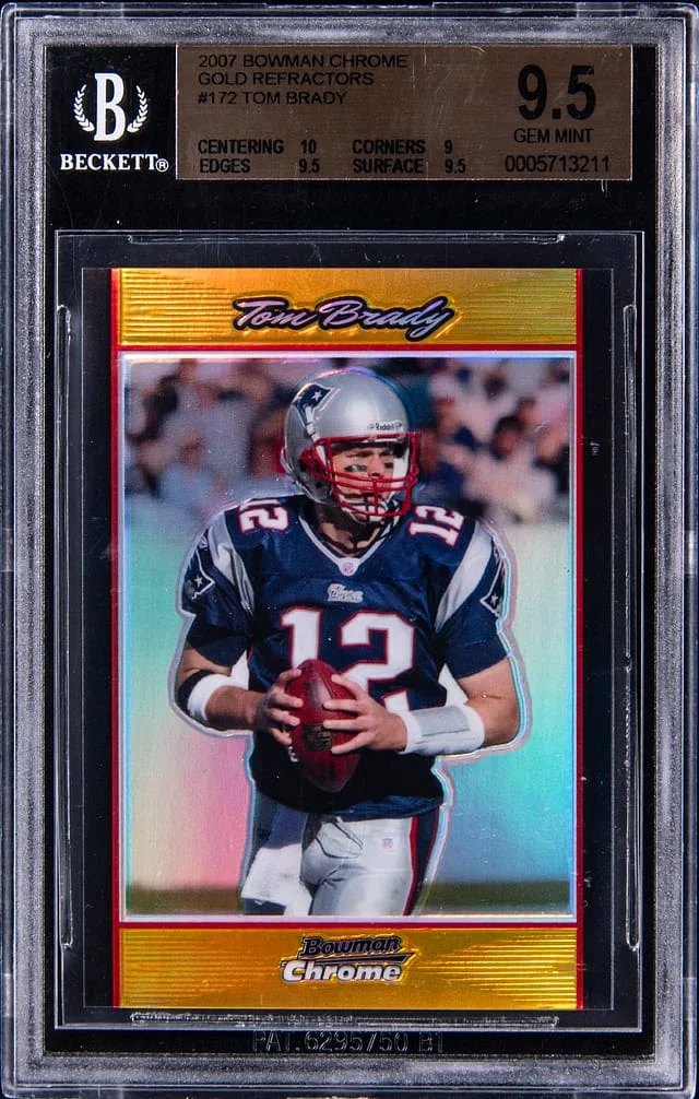 2007 Bowman Chrome Tom Brady Gold Refractor #172 card image