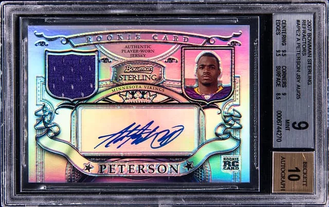 2007 Bowman Sterling Adrian Peterson Jersey Autograph Refractors #APE2 card image