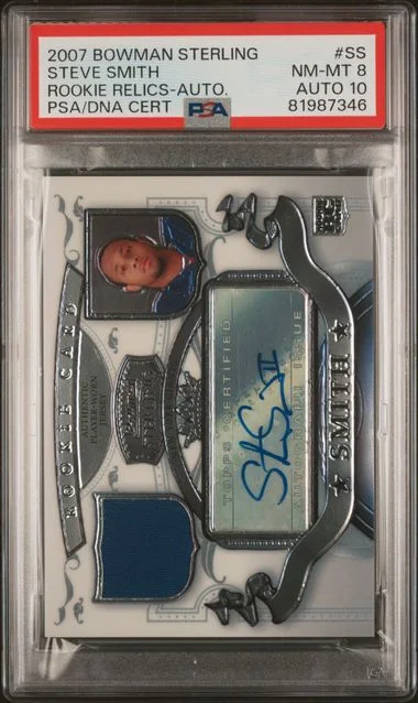 2007 Bowman Sterling Steve Smith Relics Autograph #BSRRA-SS card image