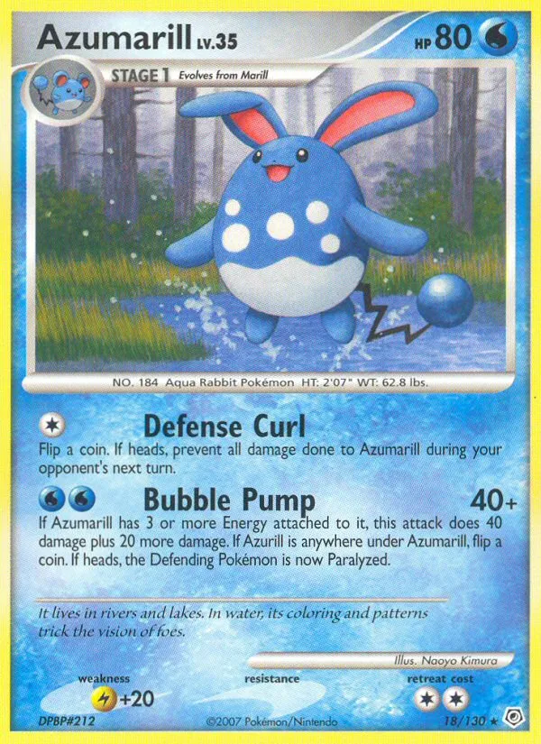 2007 Diamond & Pearl Azumarill Rare #018/130 Rare card image