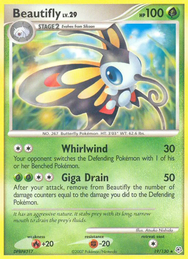 2007 Diamond & Pearl Beautifly Rare #019/130 Rare card image