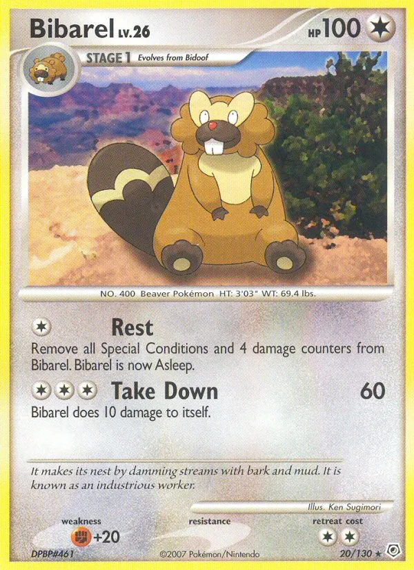 2007 Diamond & Pearl Bibarel Rare #020/130 Rare card image