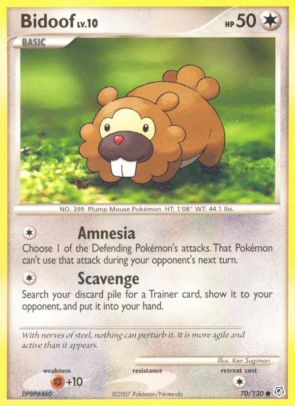 2007 Diamond & Pearl Bidoof Common #070/130 Common card image