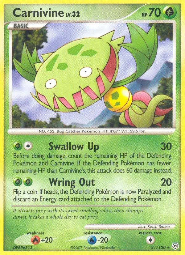 2007 Diamond & Pearl Carnivine Rare #021/130 Rare card image