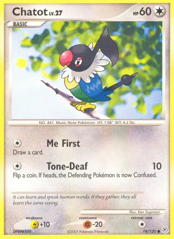 2007 Diamond & Pearl Chatot Common #074/130 Common card image