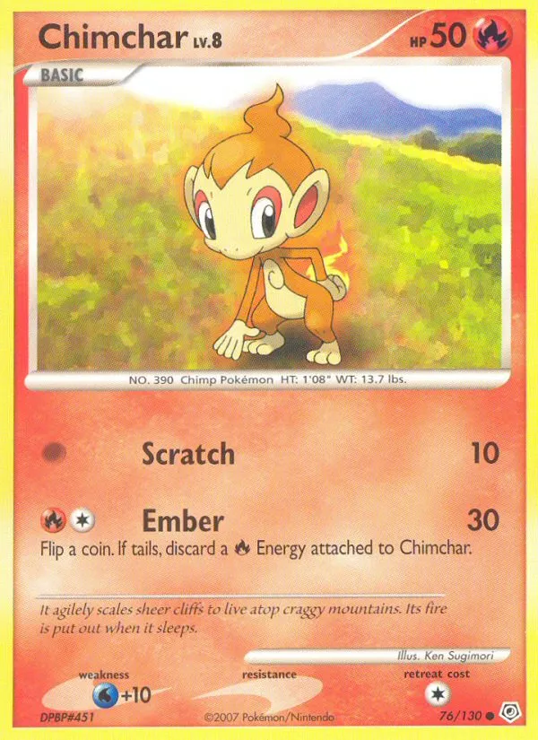 2007 Diamond & Pearl Chimchar Common #076/130 Common card image