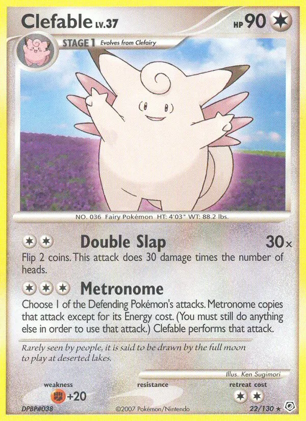 2007 Diamond & Pearl Clefable Rare #022/130 Rare card image