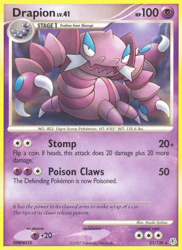 2007 Diamond & Pearl Drapion Rare #023/130 Rare card image