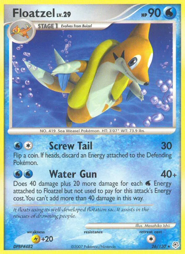2007 Diamond & Pearl Floatzel Rare #026/130 Rare card image