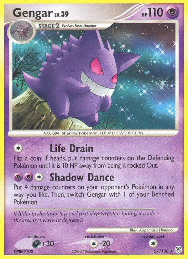2007 Diamond & Pearl Gengar Rare #027/130 Rare card image