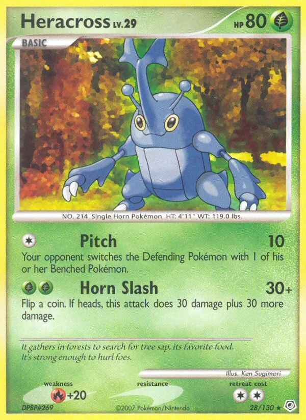 2007 Diamond & Pearl Heracross Rare #028/130 Rare card image