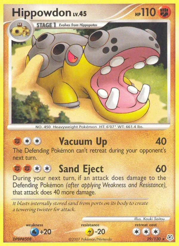 2007 Diamond & Pearl Hippowdon Rare #029/130 Rare card image