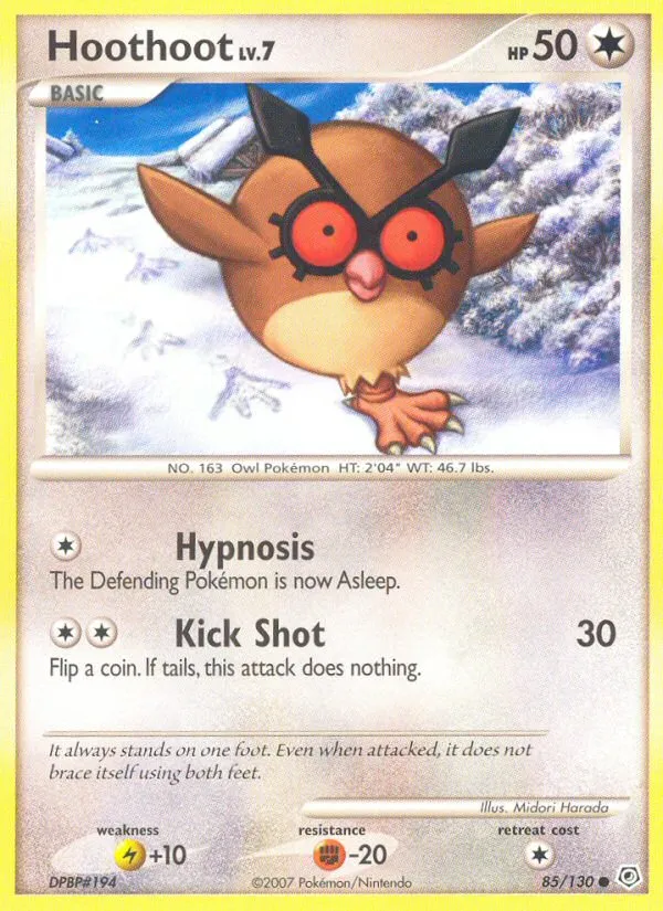 2007 Diamond & Pearl Hoothoot Common #085/130 Common card image
