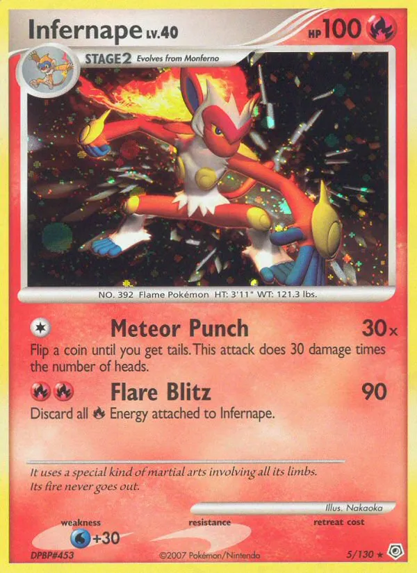 2007 Diamond & Pearl Infernape Rare Holo #005/130 Rare Holo card image