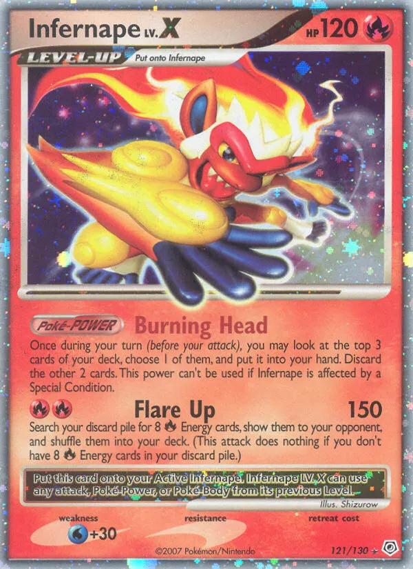 2007 Diamond & Pearl Infernape LV.X #121/130 Rare Holo LV.X card image
