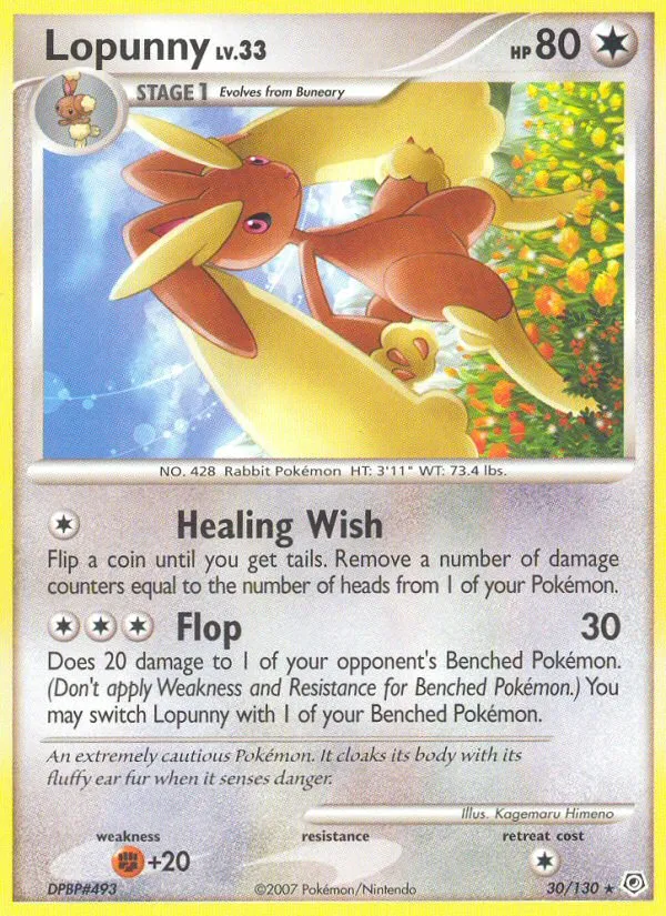 2007 Diamond & Pearl Lopunny Rare #030/130 Rare card image