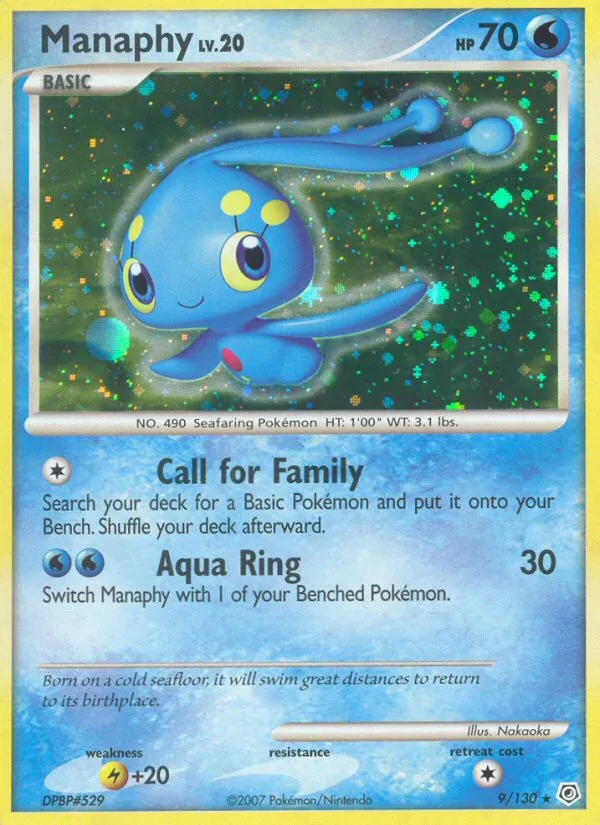 2007 Diamond & Pearl Manaphy Rare Holo #009/130 Rare Holo card image