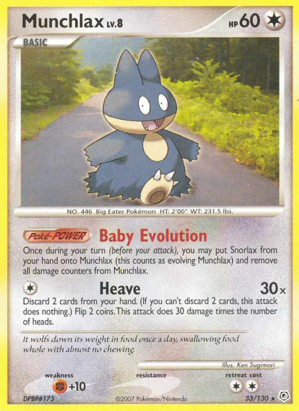 2007 Diamond & Pearl Munchlax Rare #033/130 Rare card image