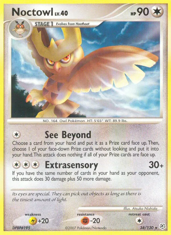 2007 Diamond & Pearl Noctowl Rare #034/130 Rare card image