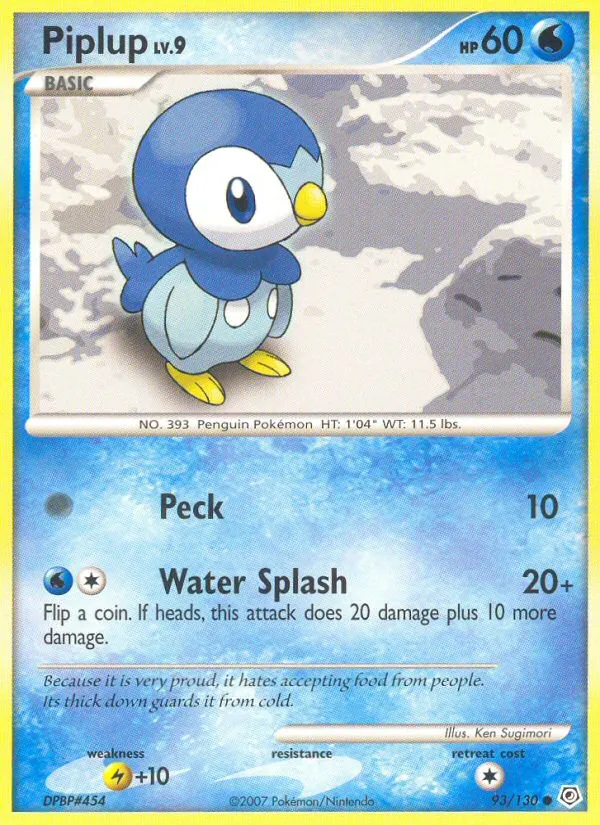 2007 Diamond & Pearl Piplup #093/130 Common card image
