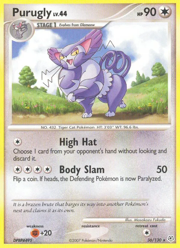 2007 Diamond & Pearl Purugly Rare #036/130 Rare card image