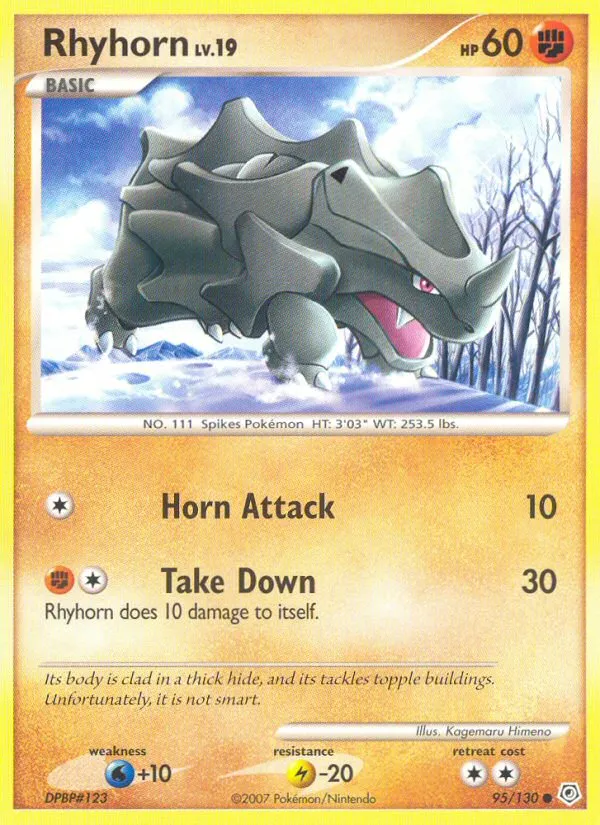 2007 Diamond & Pearl Rhyhorn #095/130 Common card image