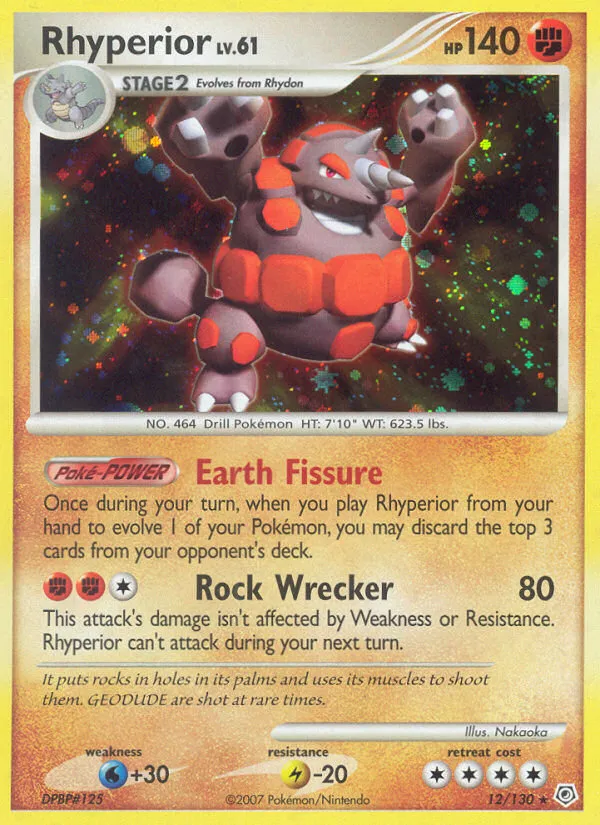 2007 Diamond & Pearl Rhyperior Rare Holo #012/130 Rare Holo card image