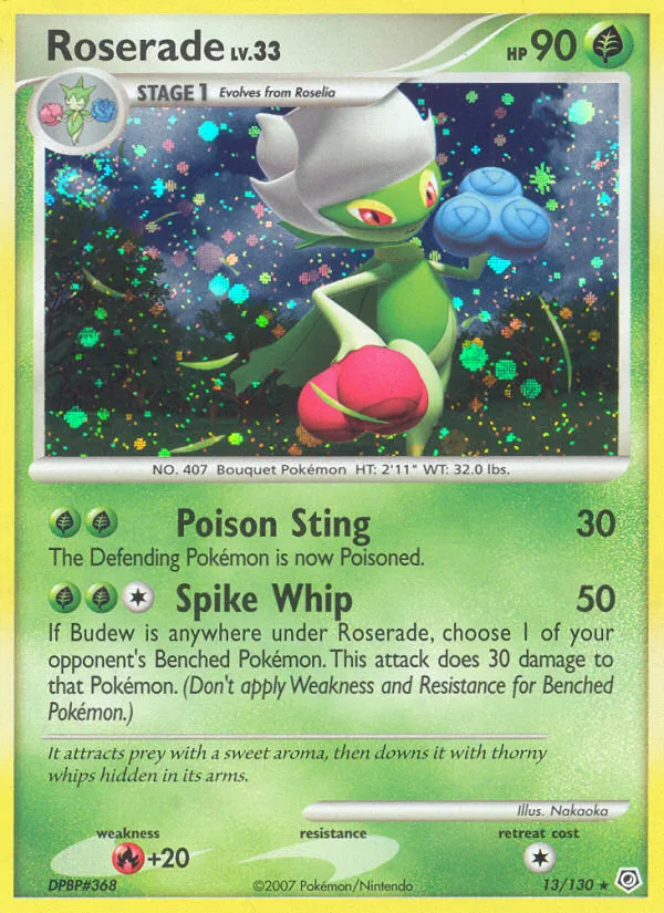 2007 Diamond & Pearl Roserade Rare Holo #013/130 Rare Holo card image