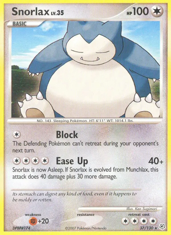 2007 Diamond & Pearl Snorlax Rare #037/130 Rare card image