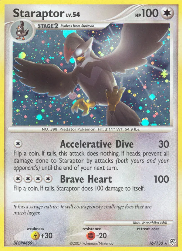 2007 Diamond & Pearl Staraptor Rare Holo #016/130 Rare Holo card image