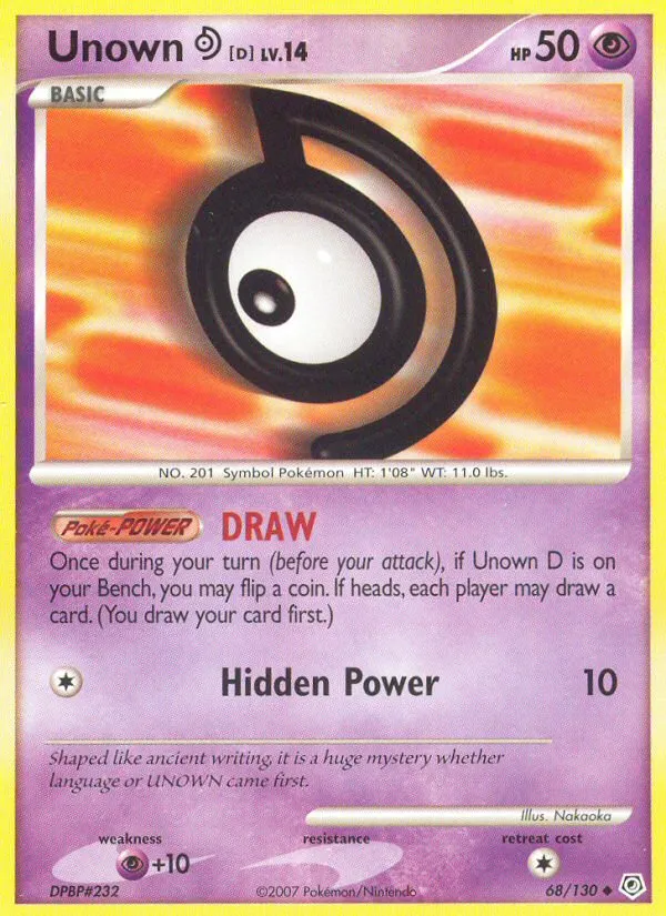 2007 Diamond & Pearl Unown [D] #068/130 Uncommon card image
