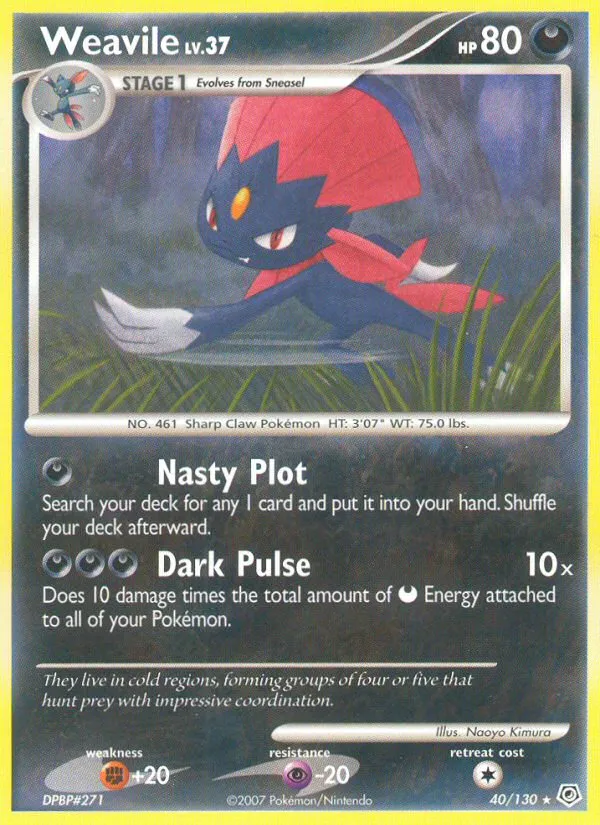 2007 Diamond & Pearl Weavile #040/130 Rare card image