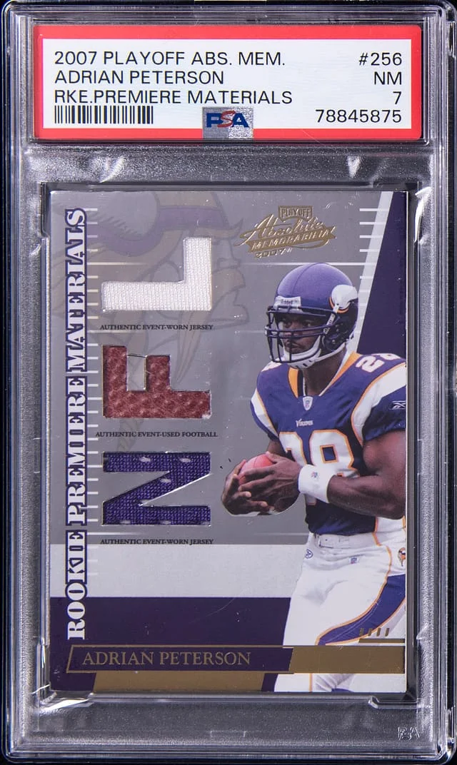 2007 Donruss Adrian Peterson Playoff Absolute Materials Premiere Materials #256 card image