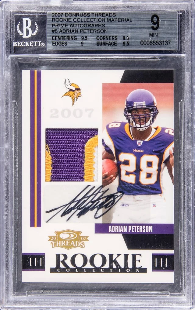 2007 Donruss Adrian Peterson Threads Collection Material Prime Autograph #RCM-6 card image
