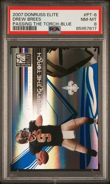 2007 Donruss Elite Drew Brees Passing The Torch Blue #PT-8 card image