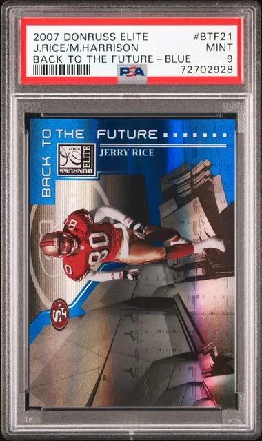 2007 Donruss Elite Jerry Rice/Marvin Harrison Back To The Future Blue #BTF21 card image
