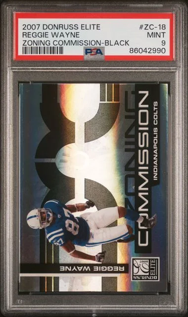 2007 Donruss Elite Reggie Wayne Zoning Commission Black #ZC-18 card image