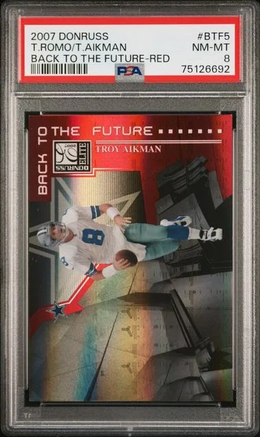 2007 Donruss Elite Tony Romo/Troy Aikman Back To The Future Red #BTF5 card image