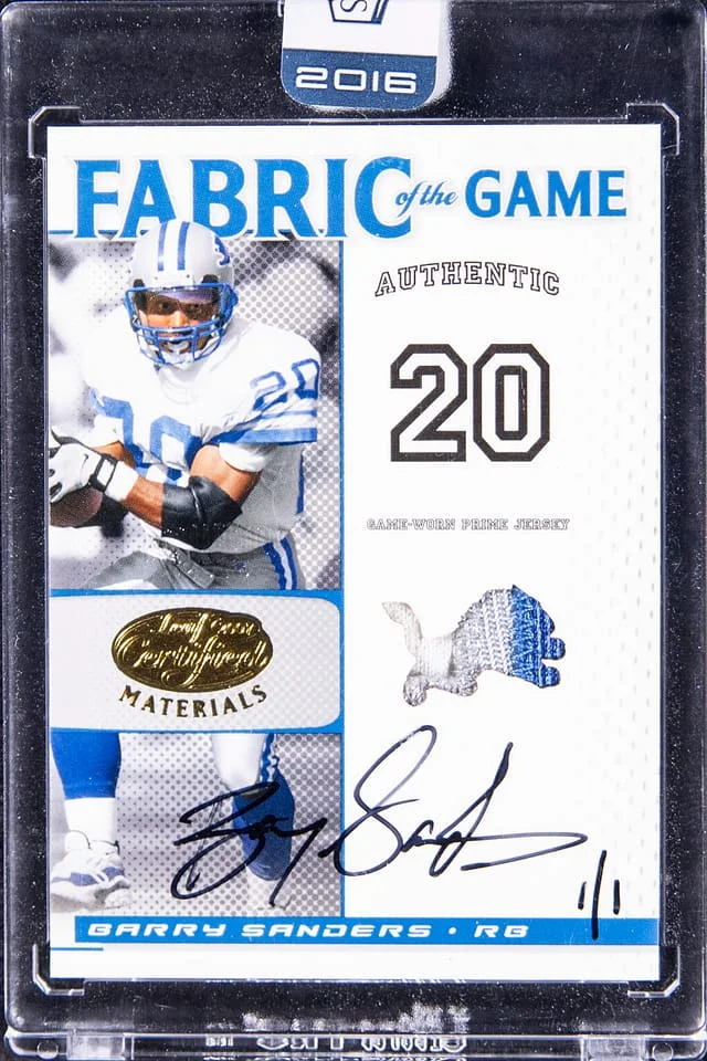 2007 Leaf Certified Barry Sanders Fabric Of The Game #FOG-107 card image