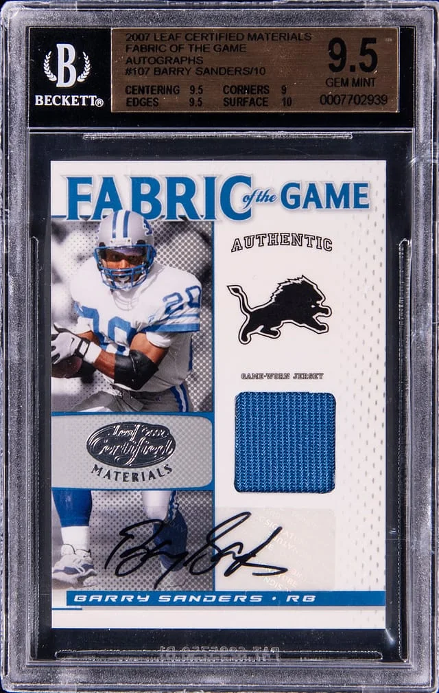 2007 Leaf Certified Materials Barry Sanders Fabric of the Game Autographs #107 card image