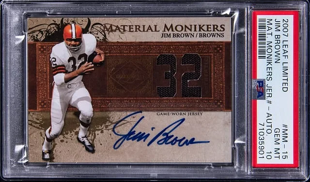 2007 Leaf Limited Jim Brown Material Monikers Jersey Number Autographs #MM-15 card image