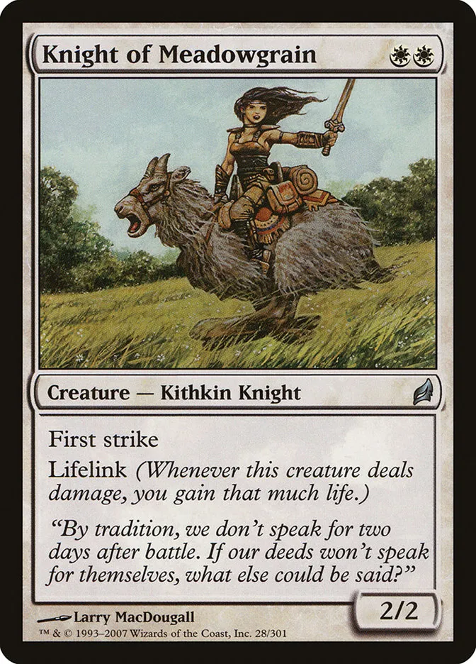 2007 Lorwyn Knight of Meadowgrain #28 uncommon card image