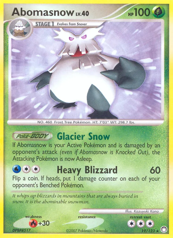 2007 Mysterious Treasures Abomasnow Rare #019/123 Rare card image