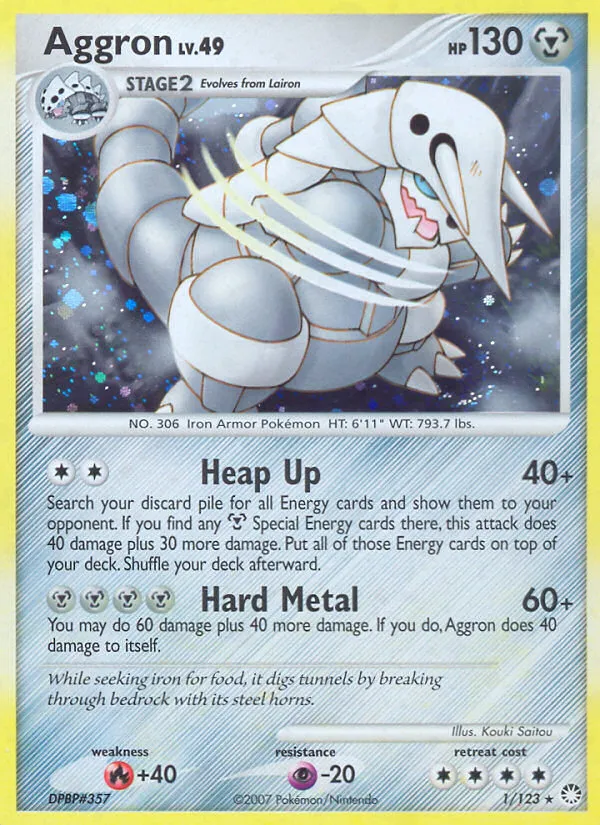 2007 Mysterious Treasures Aggron Rare Holo #001/123 Rare Holo card image