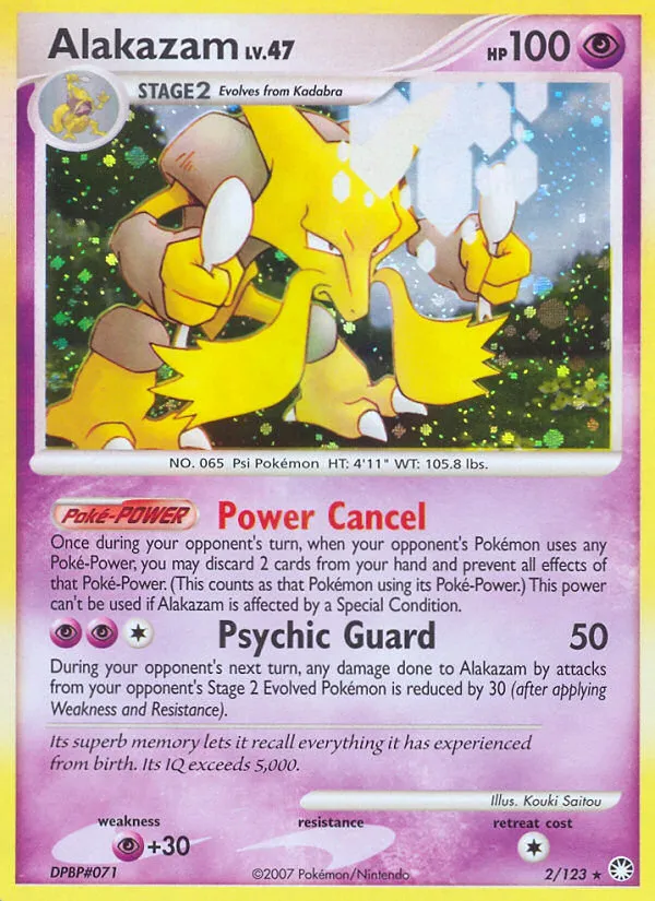 2007 Mysterious Treasures Alakazam Rare Holo #002/123 Rare Holo card image