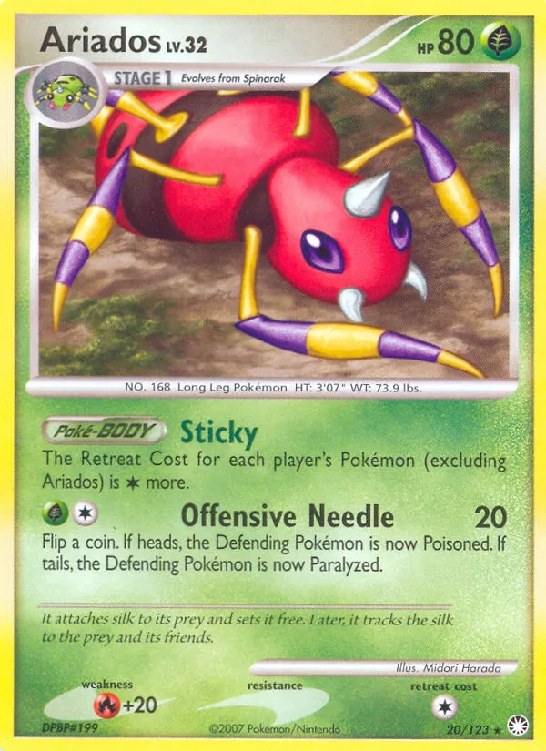 2007 Mysterious Treasures Ariados Rare #020/123 Rare card image