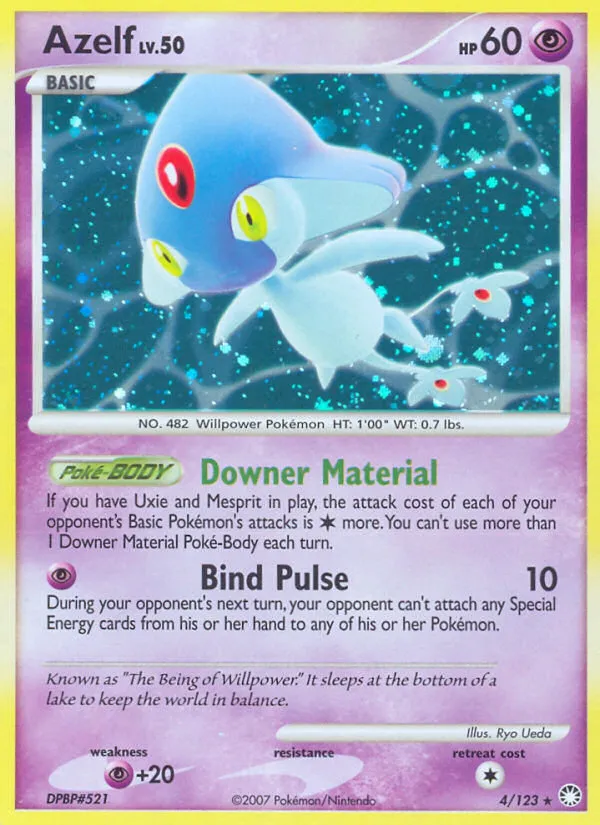 2007 Mysterious Treasures Azelf Rare Holo #004/123 Rare Holo card image